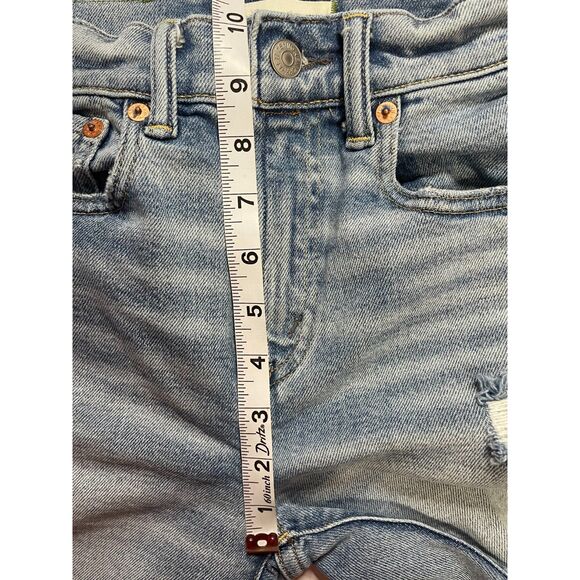 AE77 Mom Jeans 00 High Rise Distressed Light Wash Raw Hem Women’s Denim - Picture 7 of 9